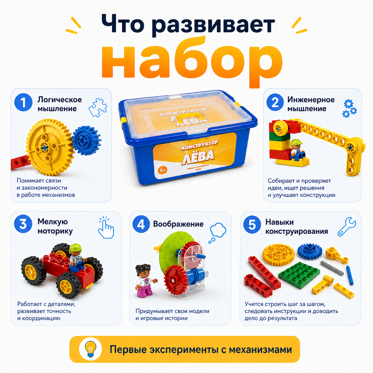 Что развивает набор Лёва Первые механизмы 9656 старт