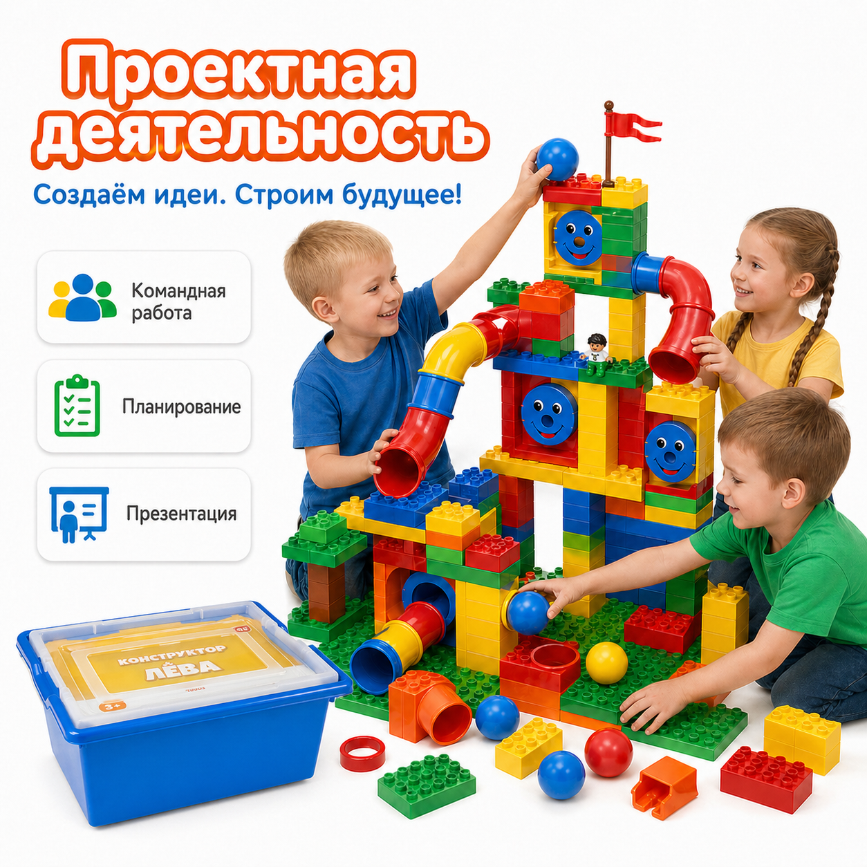 Проектная деятельность с Конструктором Лёва Набор с трубками 9076