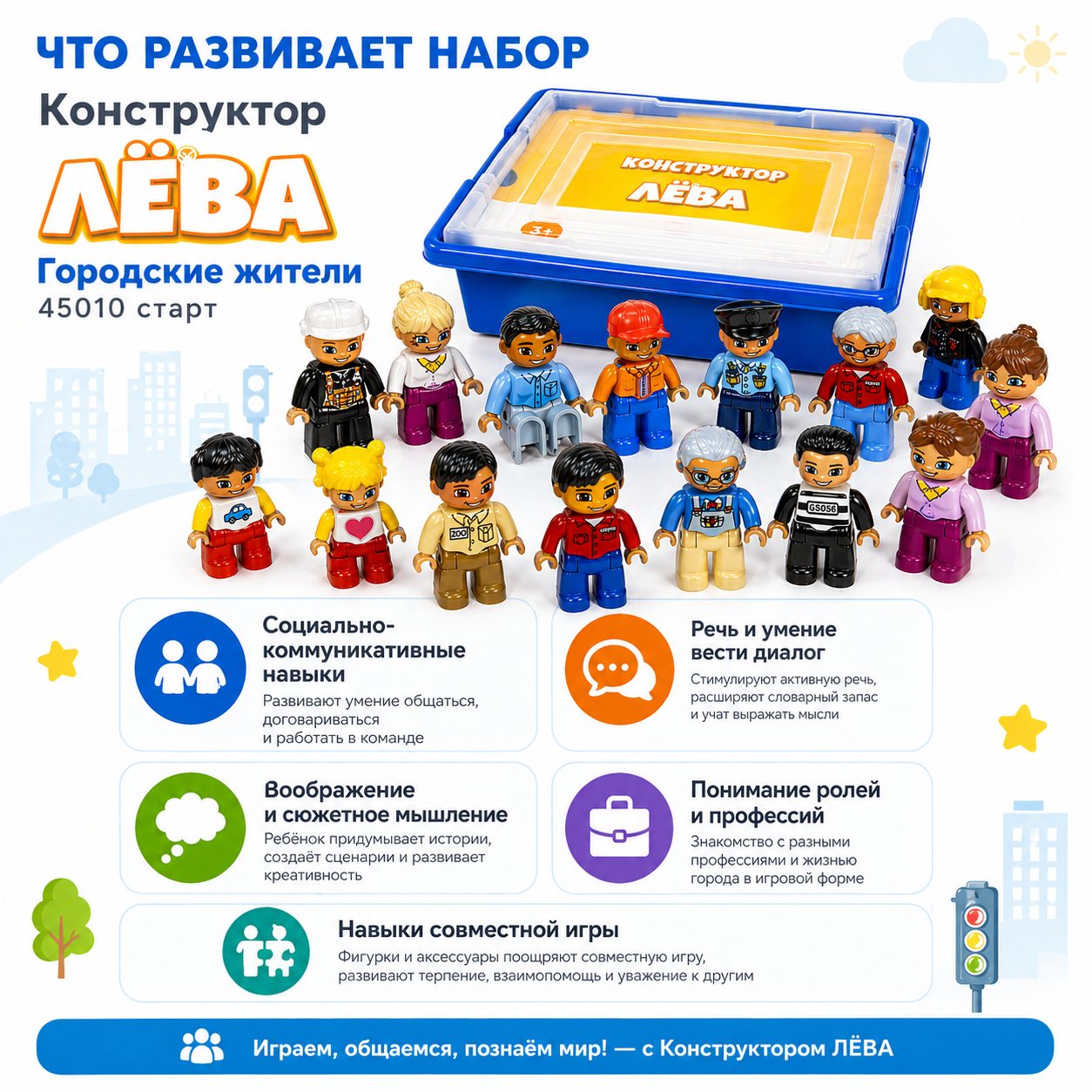 Что развивает конструктор Лёва Городские жители 45010